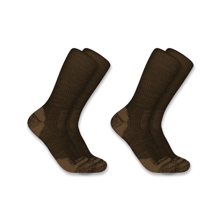 Carhartt Men's Midweight Synthetic-Wool Blend Crew Sock 2-Pk in Dark Coffee