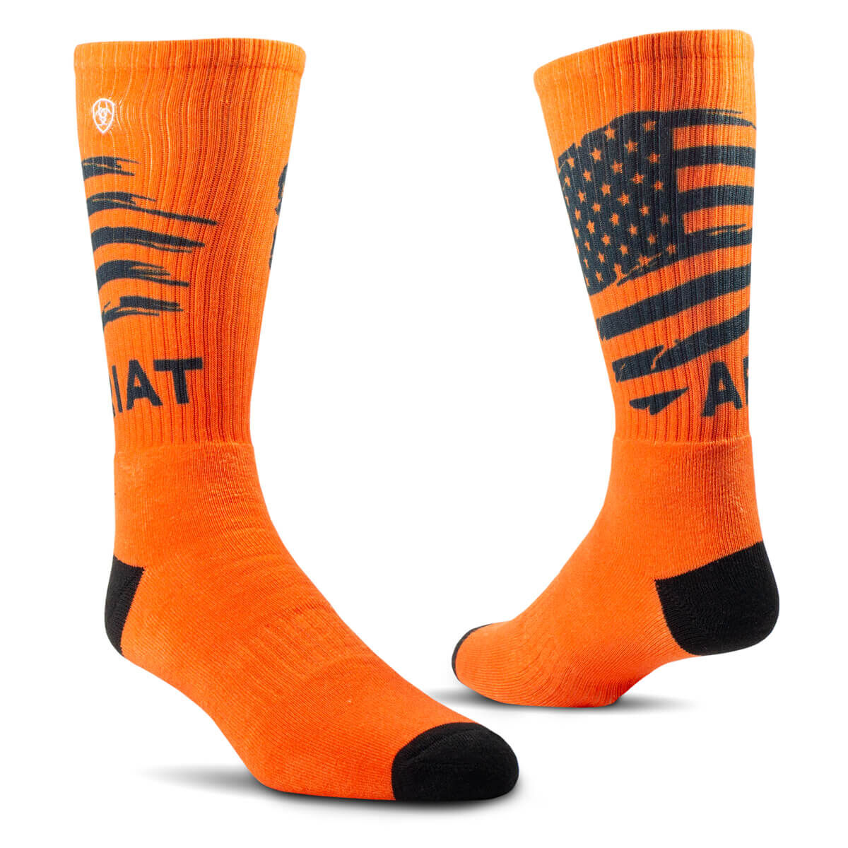 Ariat Men's Patriot Graphic Crew Work Sock 2-Pk in Grey/Orange