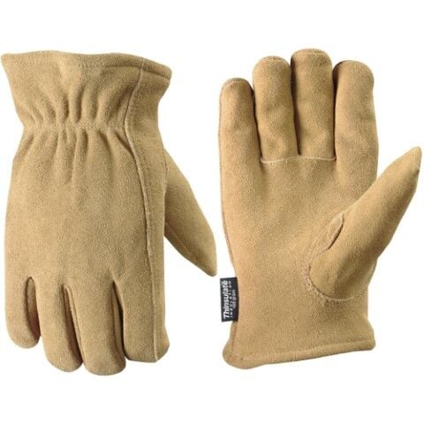 Wells Lamont Men's Deerskin Full Split Leather Slip On Winter Gloves in Brown