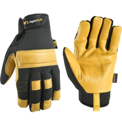 Wells Lamont Men's HydraHyde Leather Hybrid Adjustable Wrist Glove in Yellow