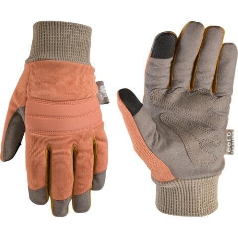 Wells Lamont Women's Synthetic Leather Winter Lined Knit Wrist Glove in Orange