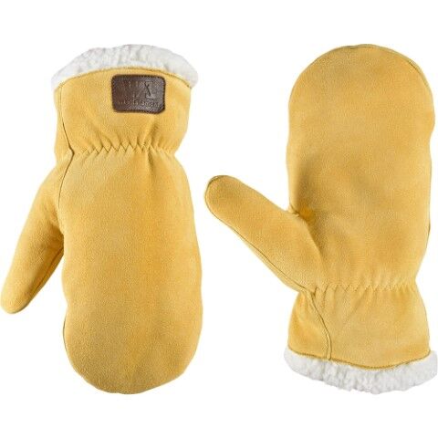 Wells Lamont Men's Deerskin Sherpa Lined Slip On Wrist Mitten in Yellow