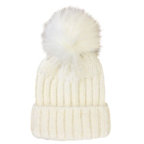 Grand Sierra Women's Ribbed Cuff Hat With Faux Fur Pom