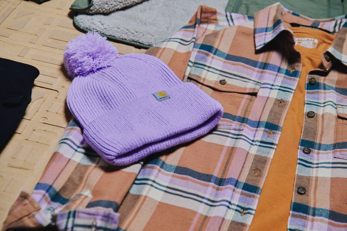 Carhartt Women's Knit Pom-Pom Cuffed Beanie in Violet Haze