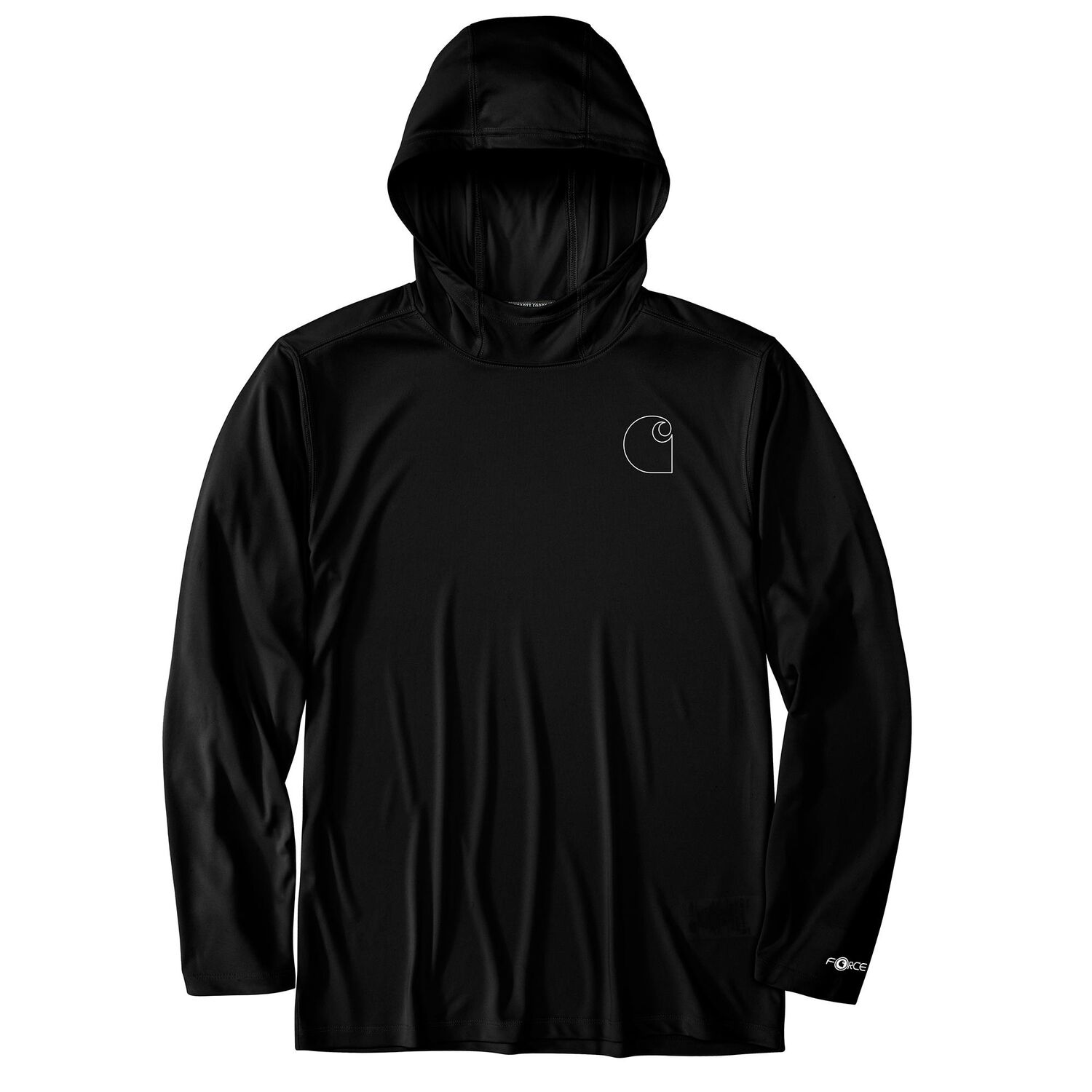 Carhartt Men's Force Sun Defender Lightweight Long Sleeve Hooded Logo Graphic T-Shirt in Black