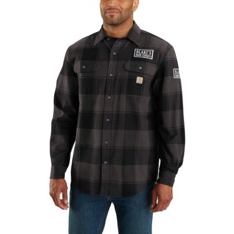 Carhartt Men's Loose Fit Heavyweight Flannel Long Sleeve Plaid Shirt in Black
