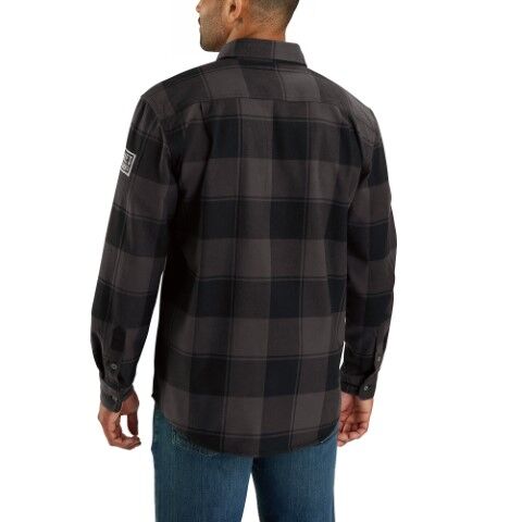 Carhartt Men's Loose Fit Heavyweight Flannel Long Sleeve Plaid Shirt in Black