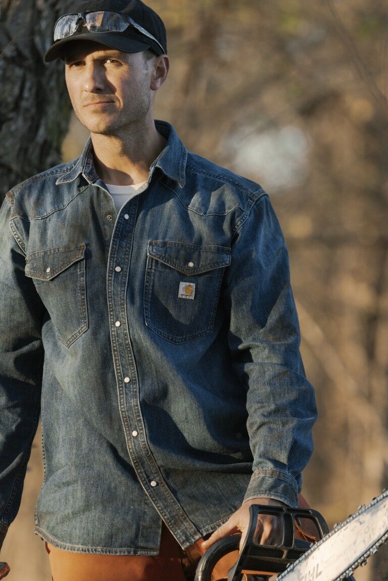 Carhartt Men's Montana Relaxed Fit Midweight Denim Long-Sleeve Snap Front Shirt