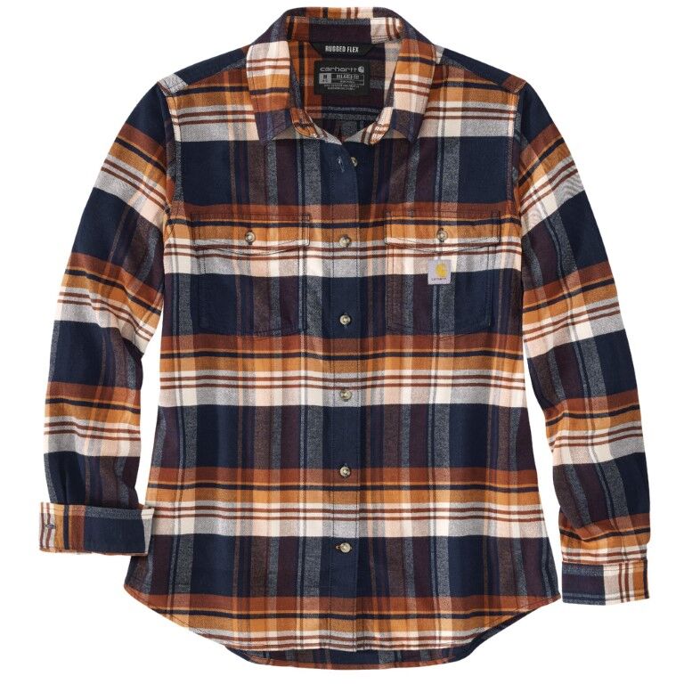 Carhartt Women's Tencel Fiber Series Relaxed Fit Long Sleeve Flannel Shirt in Navy