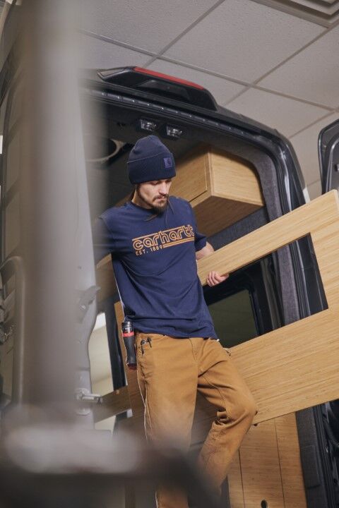 Carhartt Men's Relaxed Fit Lightweight Short Sleeve Logo Graphic T-Shirt in Navy