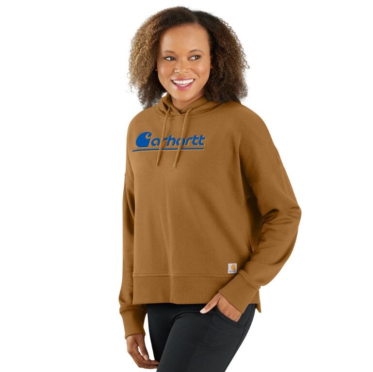 Carhartt Women's TENCEL Fiber Series Loose Fit Fall Graphic Hooded Sweatshirt in Carhartt Brown