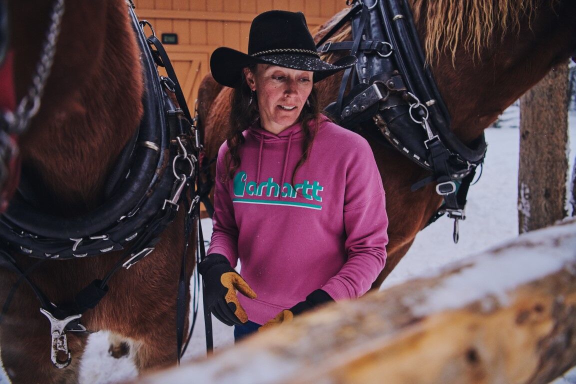 Carhartt Women's TENCEL Fiber Series Loose Fit Fall Graphic Hooded Sweatshirt in Woodrose