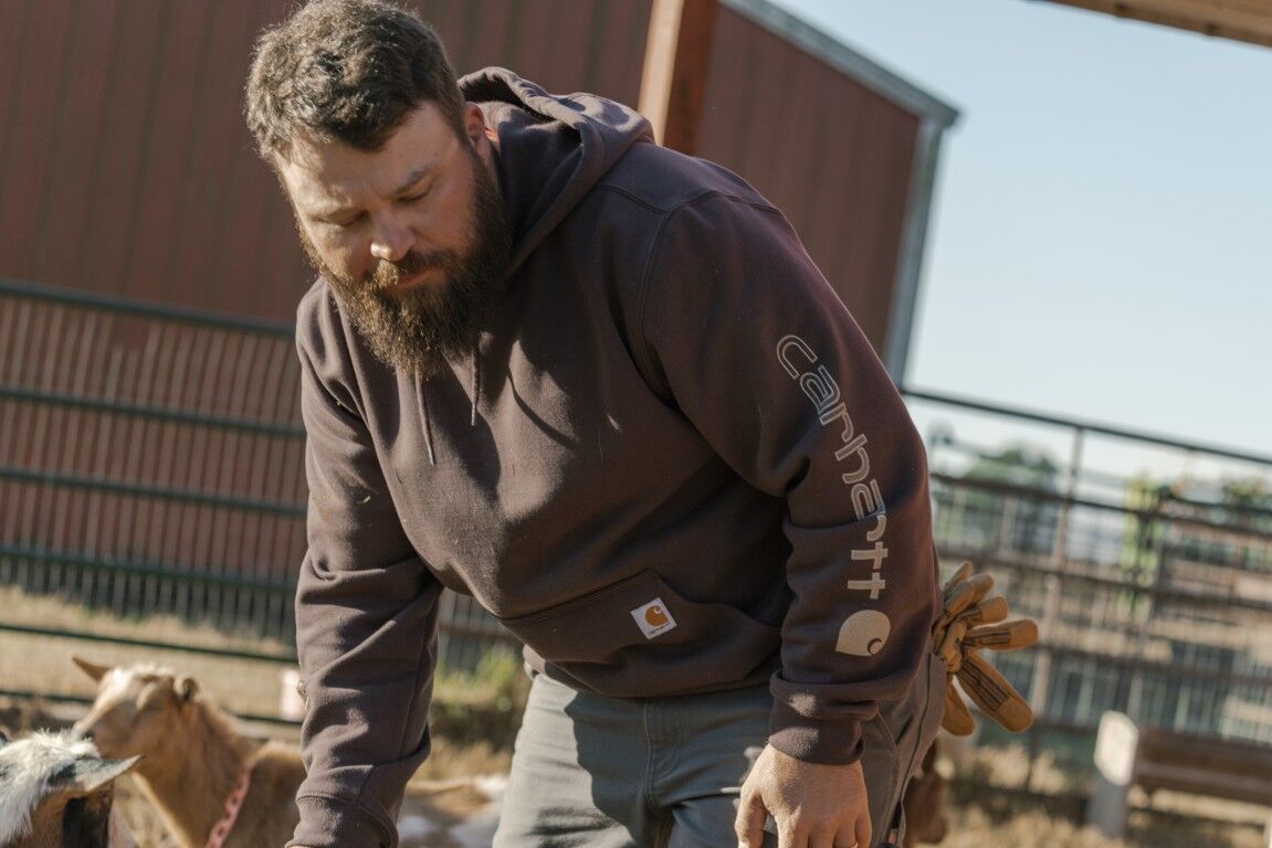 Carhartt Men's Loose Fit Midweight Logo Sleeve Graphic Hoodie