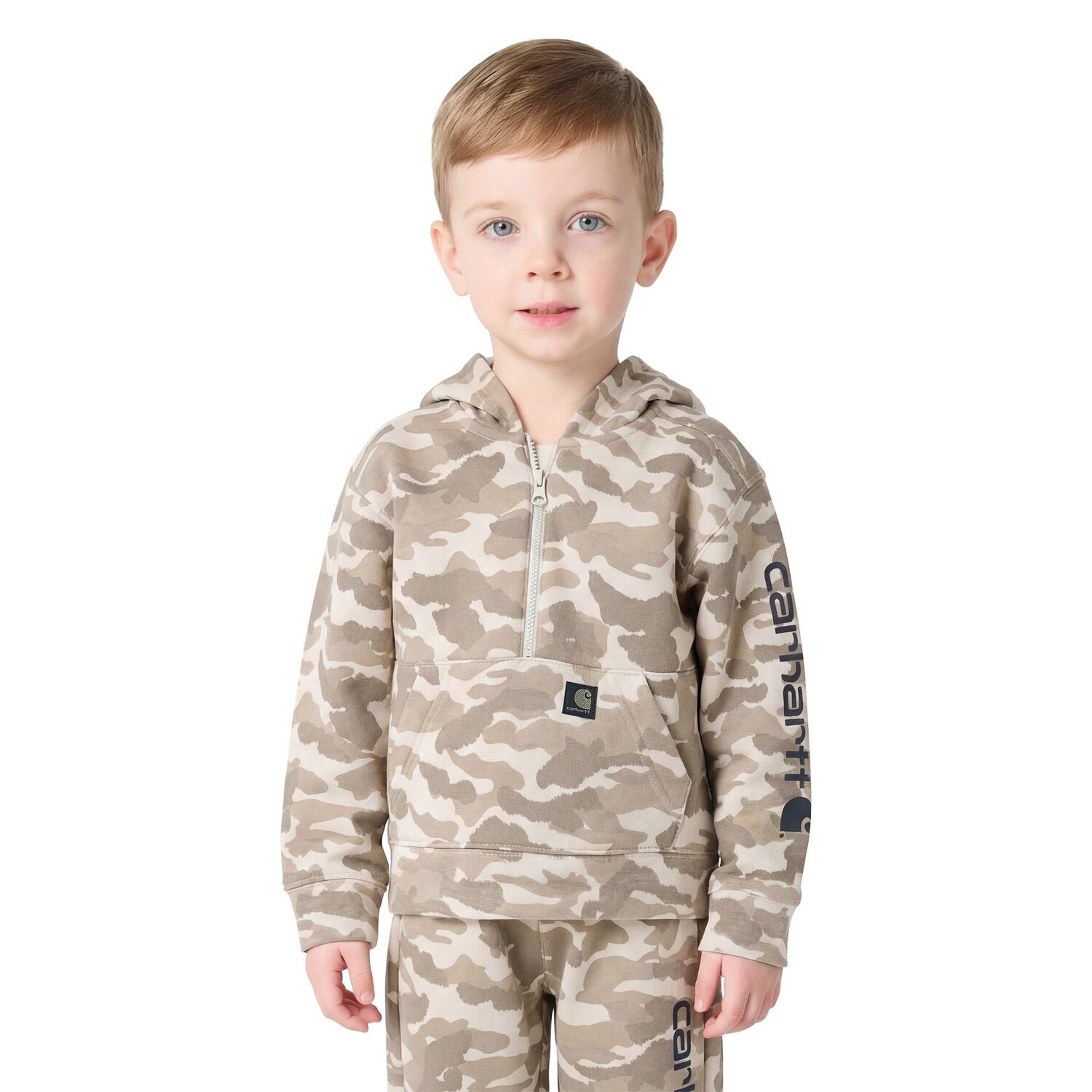 Carhartt Boy's Long Sleeve 1/2 Zip Camo Logo Hooded Sweatshirt