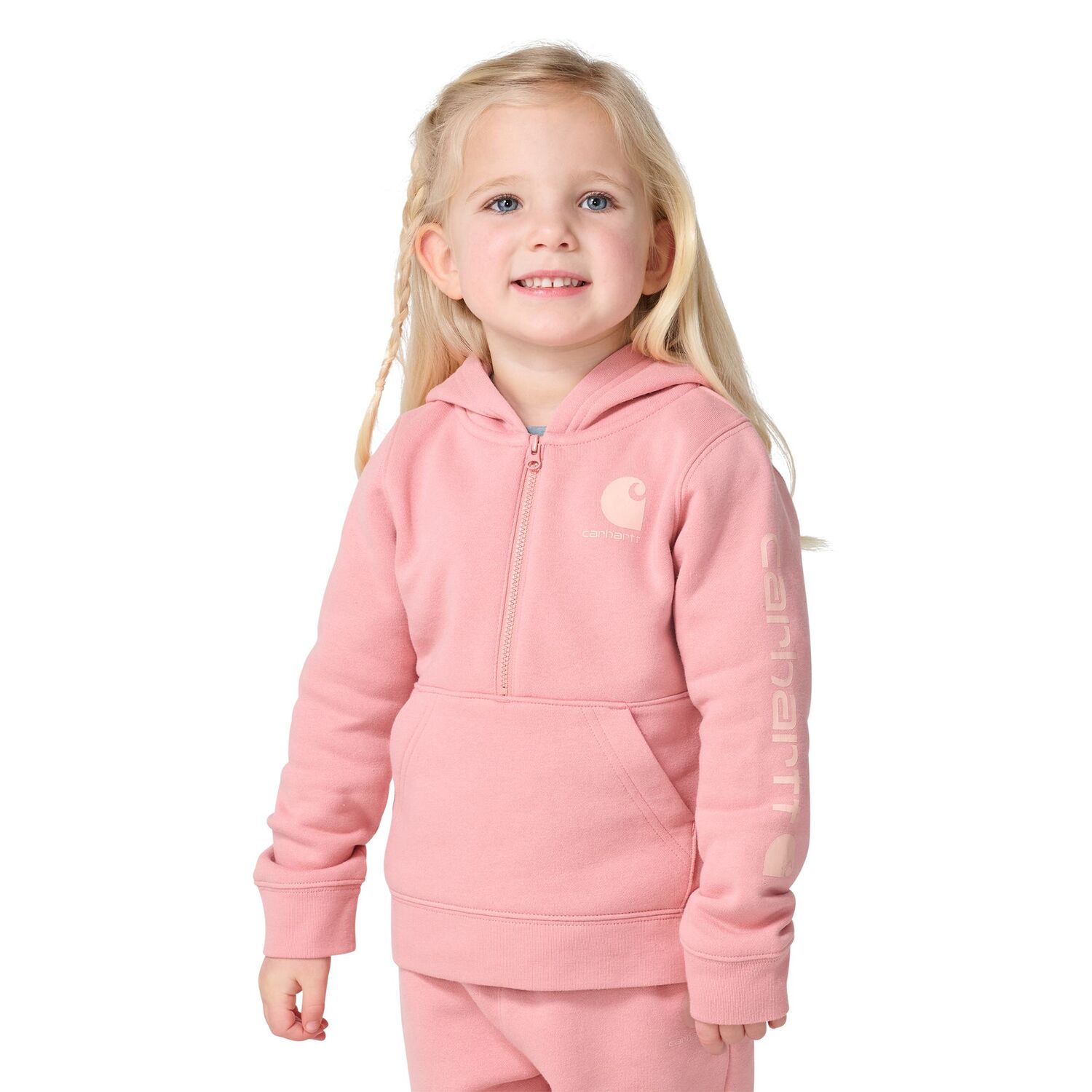 Carhartt Girl's Long Sleeve 1/2 Zip Hooded Logo Sweatshirt