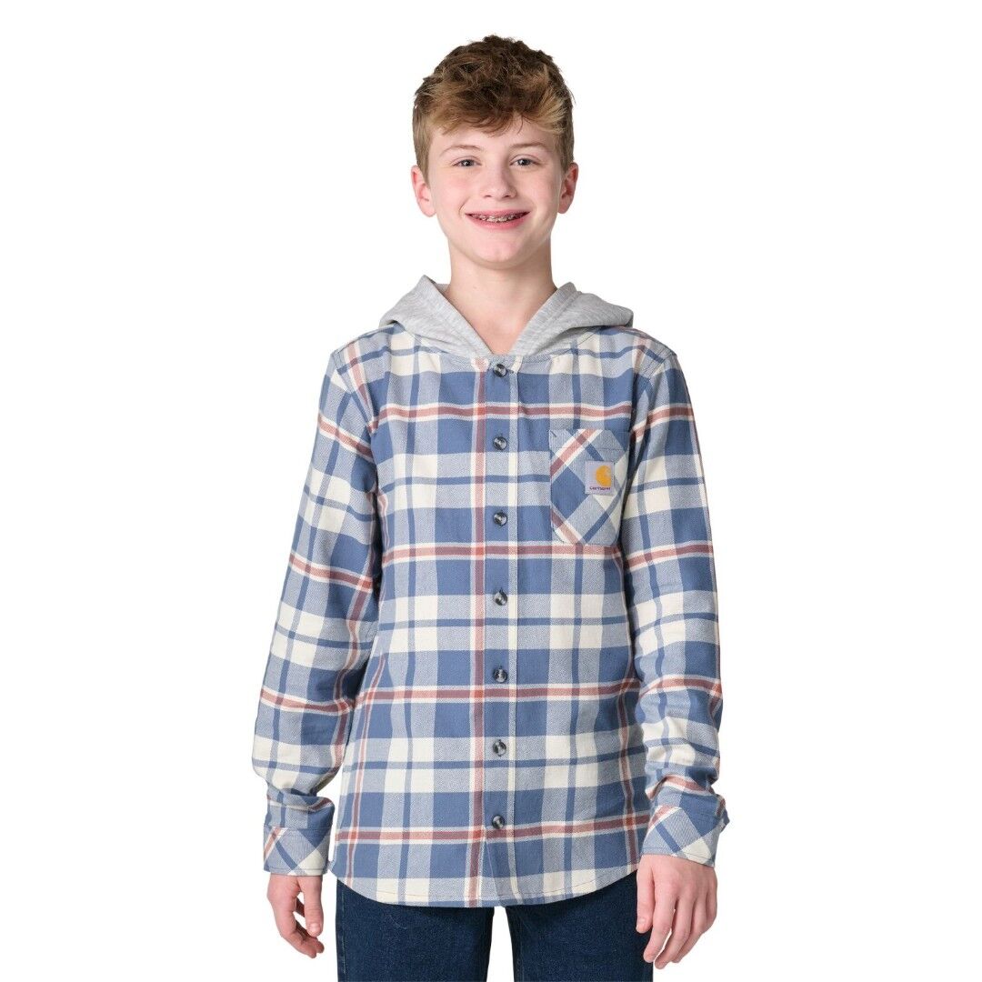Carhartt Boy's Long Sleeve Flannel Button Front Hooded Shirt