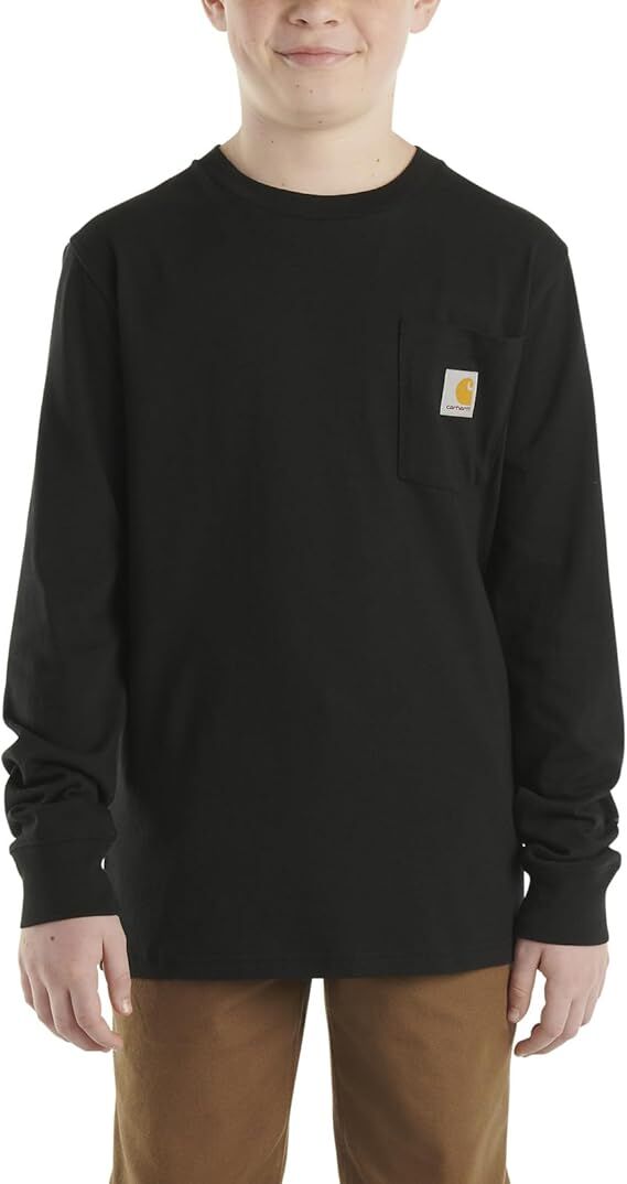 Carhartt Boy's Long Sleeve Crewneck Pocket T-Shirt in Caviar Black