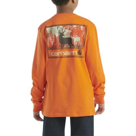 Carhartt Boy's Long Sleeve Graphic Pocket T-Shirt in Tanager Red