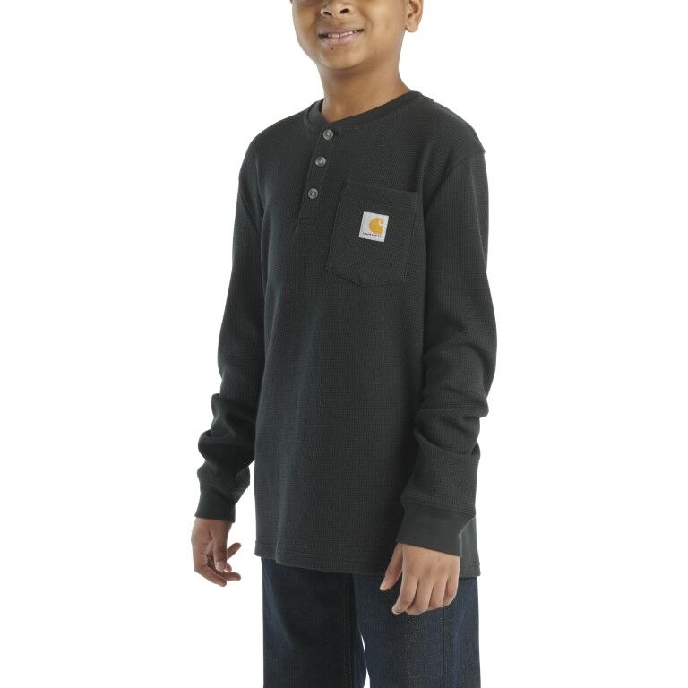 Carhartt Boy's Long Sleeve Henley Pocket T-Shirt in Black