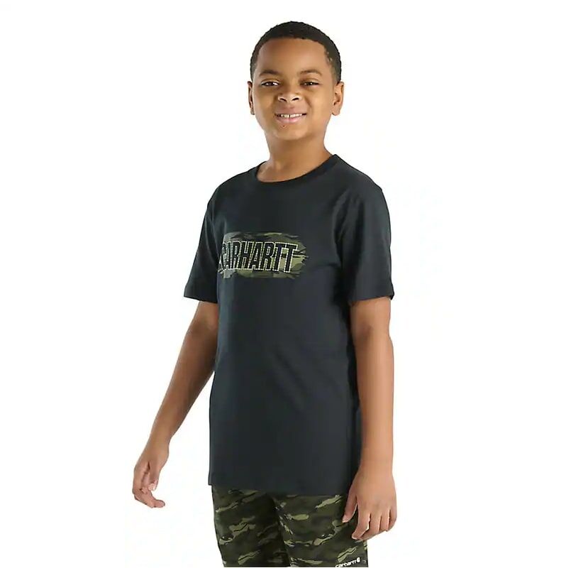 Carhartt Boy's Short Sleeve Camo Logo T-Shirt in Black