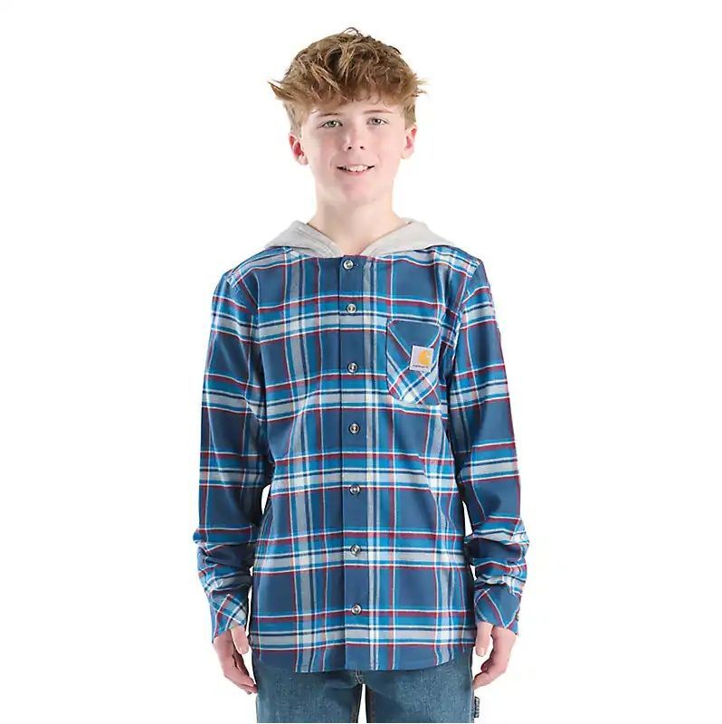 Carhartt Boy's Long Sleeve Hooded Flannel Button-Front Shirt