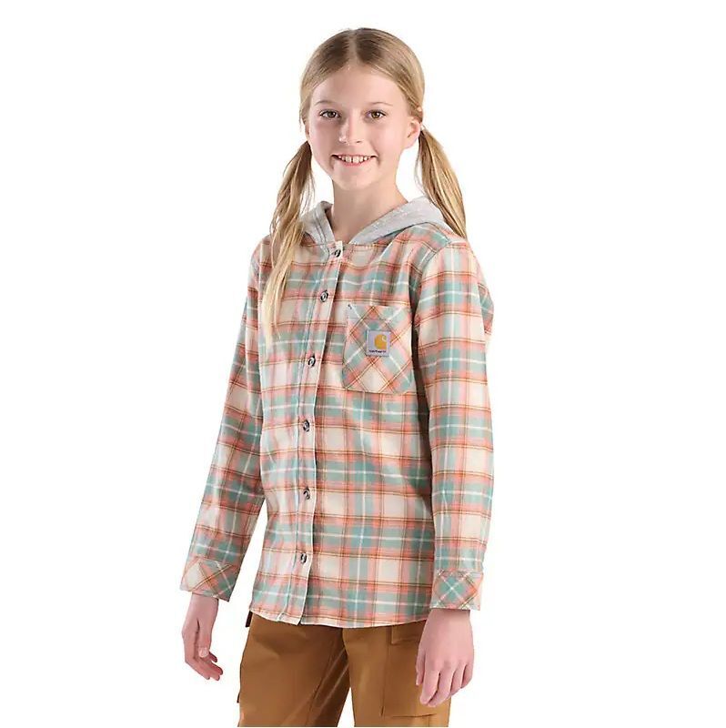 Carhartt Girl's Long Sleeve Flannel Button-Front Hooded Shirt
