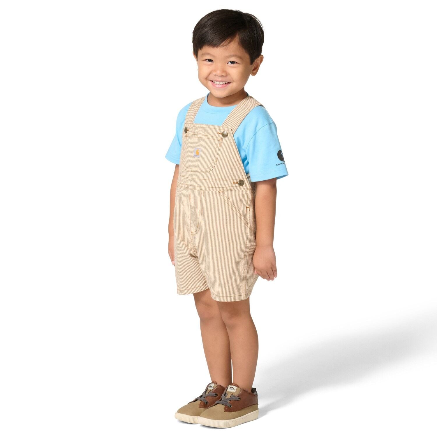 Carhartt Boy's 2-Piece Short Sleeve T-Shirt & Brown Stripe Shortall Set