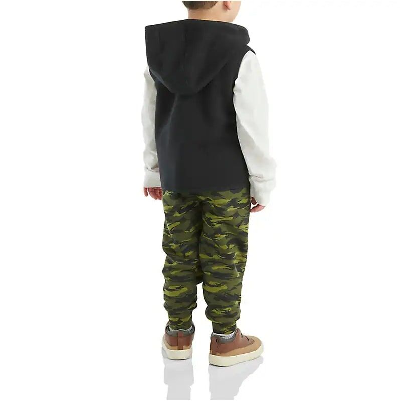 Carhartt Boy's Long Sleeve T-Shirt With Zip Front Vest & Camo Pant Set