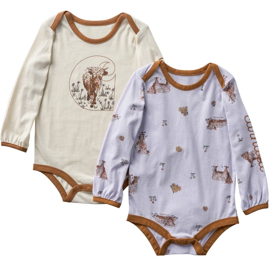 Carhartt Girl's Long Sleeve Farm Print Bodysuits Set, 2 piece