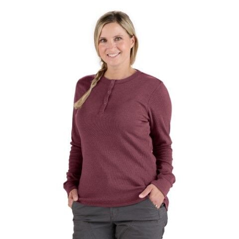 Berne Women's Heavyweight Rib-Knit Long Sleeve Henley Shirt