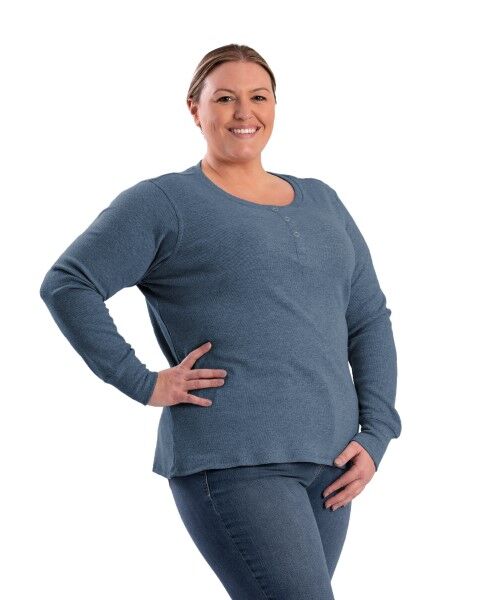 Berne Women's Heavyweight Rib-Knit Long Sleeve Henley Shirt