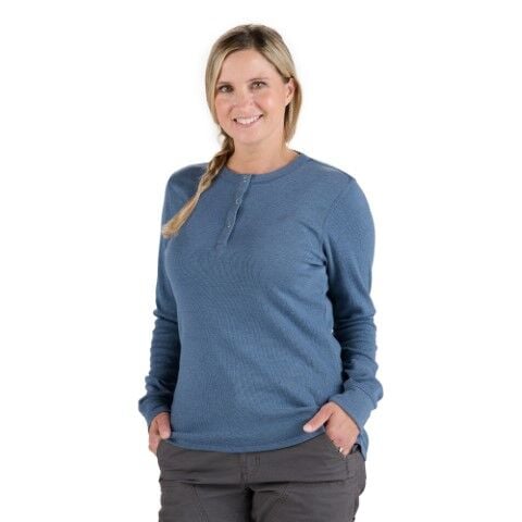 Berne Women's Heavyweight Rib-Knit Long Sleeve Henley Shirt