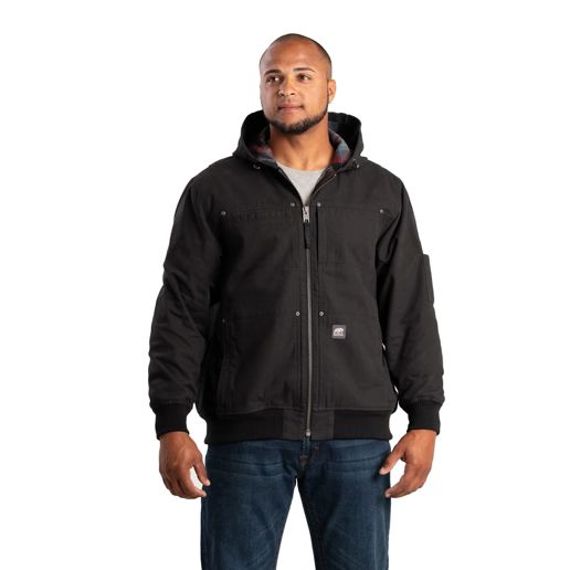 Berne Men's Duck Flannel Lined Hooded Work Jacket in Black Coats