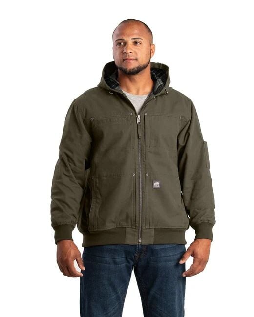 Berne Men's Duck Flannel Lined Hooded Work Jacket in Cedar Green