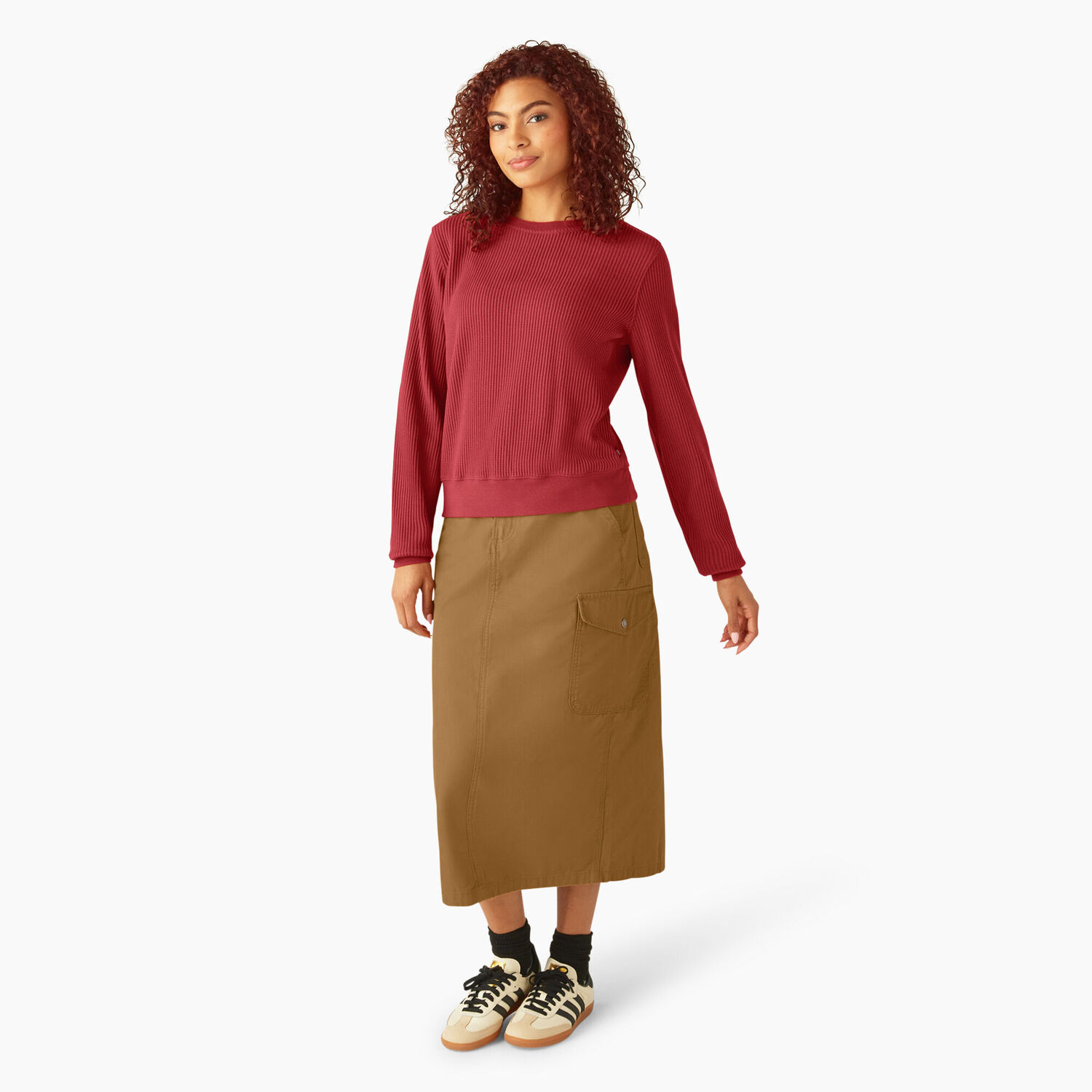 Dickies Women's Thermal Crewneck Shirt in Red Ochre