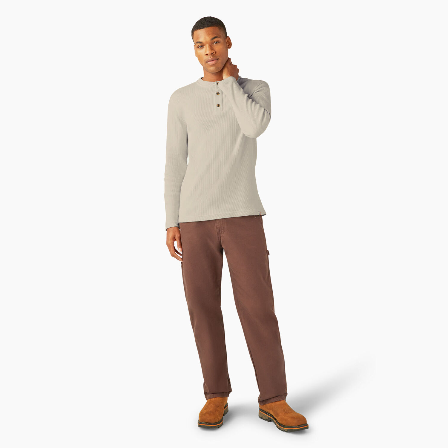 Dickies Men's Henley Thermal Shirt in Oatmeal