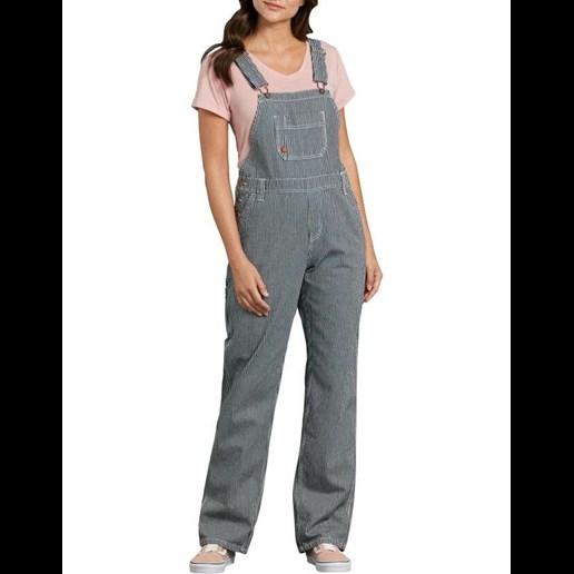 Dickies Women's Bib Overalls in Hickory Stripes