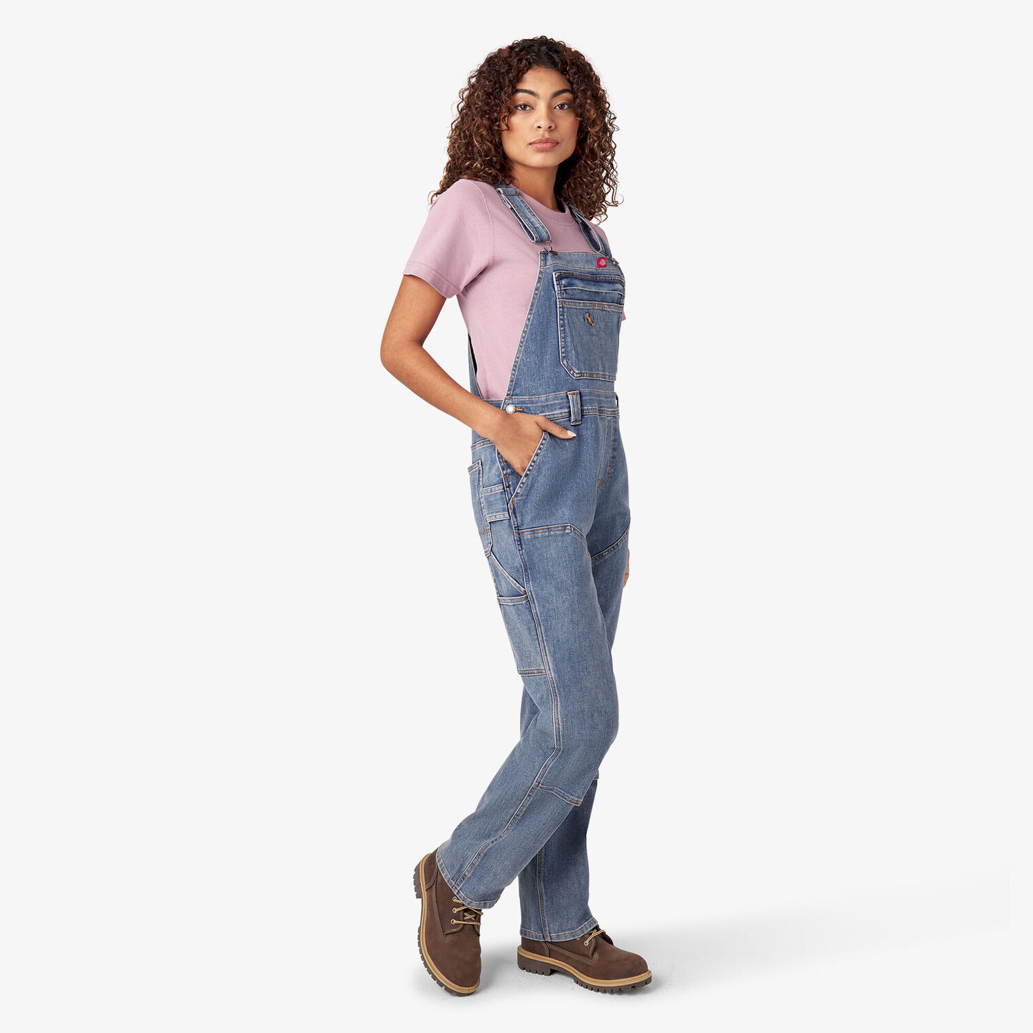 Dickies Women's Double Front Bib Overalls in Light Stonewashed Denim