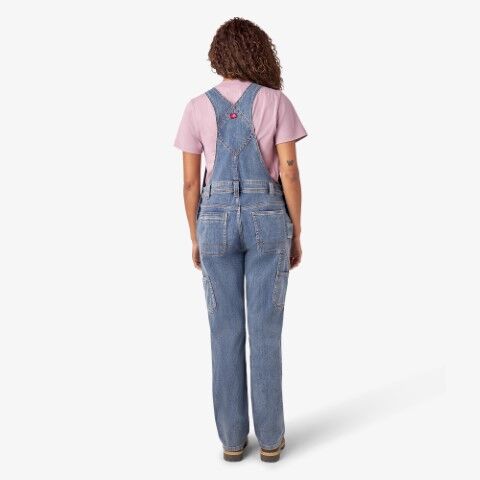 Dickies Women's Double Front Bib Overalls in Light Stonewashed Denim