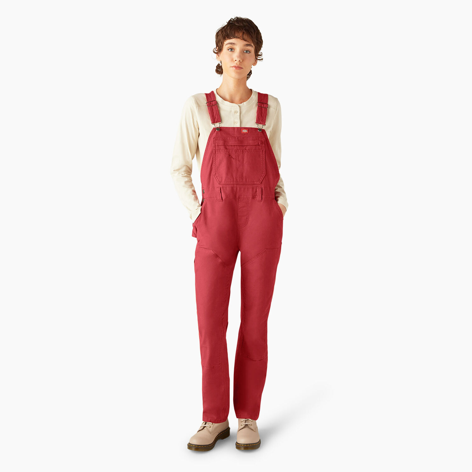 Dickies Women's Double Front Bib Overalls in Red Ochre