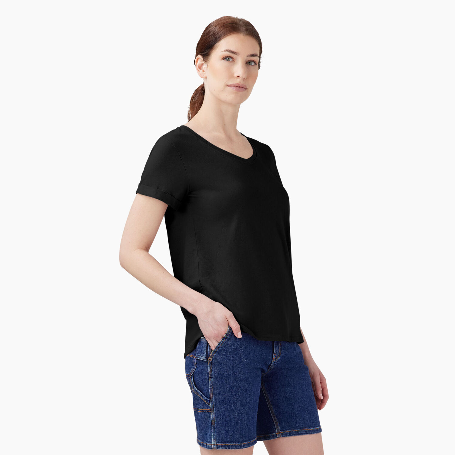 Dickies Women's V-Neck T-Shirt in Black