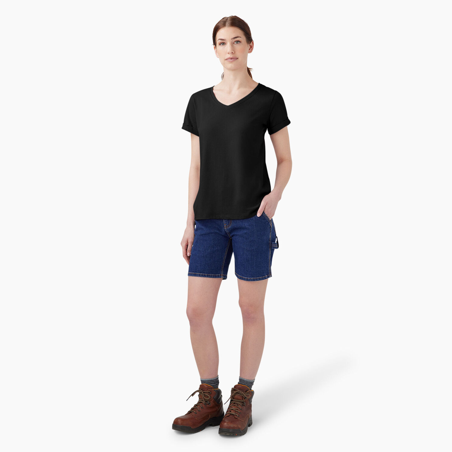 Dickies Women's V-Neck T-Shirt in Black