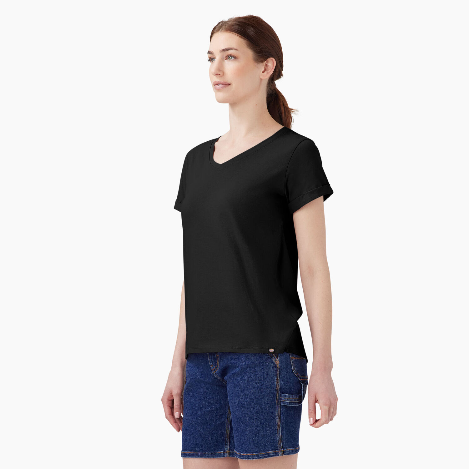 Dickies Women's V-Neck T-Shirt in Black