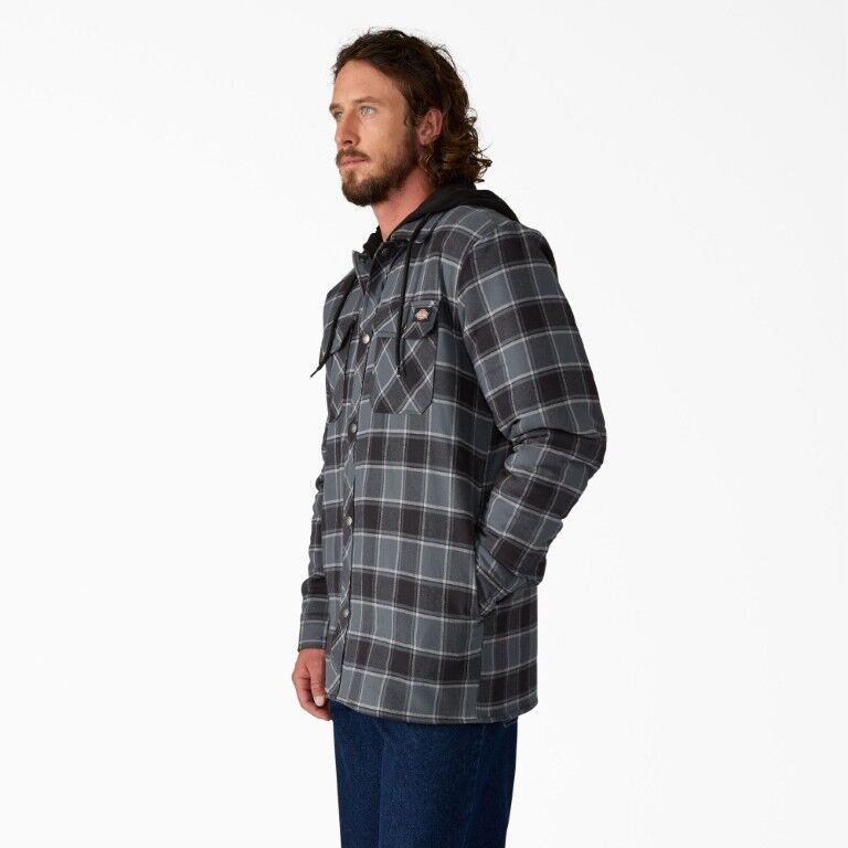 Dickies Men's Water Repellent Flannel Hooded Shirt Jacket