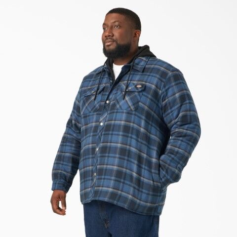 Dickies Men's Water Repellent Flannel Hooded Shirt Jacket