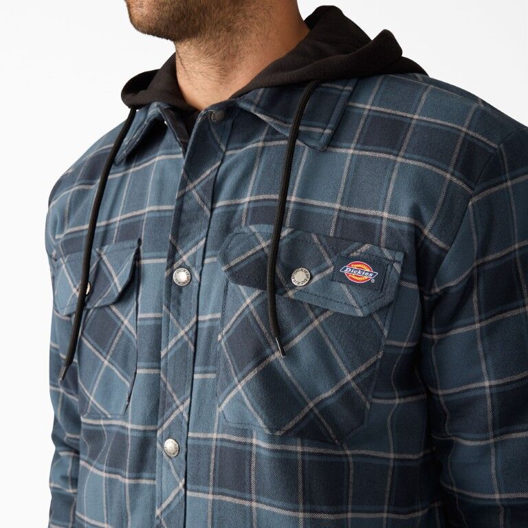 Dickies Men's Water Repellent Flannel Hooded Shirt Jacket