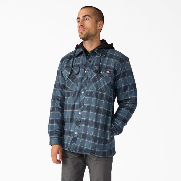 Dickies Men's Water Repellent Flannel Hooded Shirt Jacket