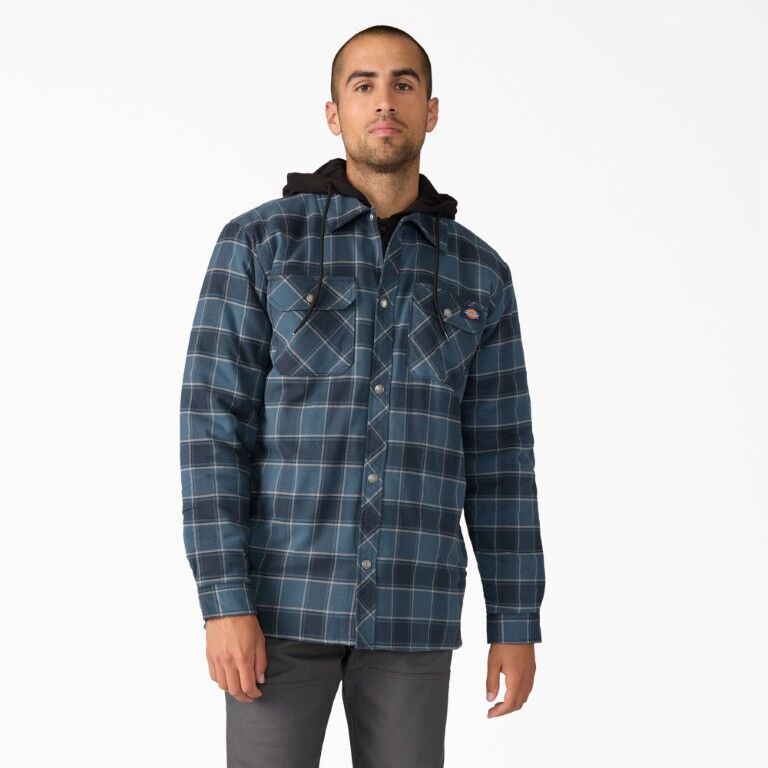 Dickies Men's Water Repellent Flannel Hooded Shirt Jacket