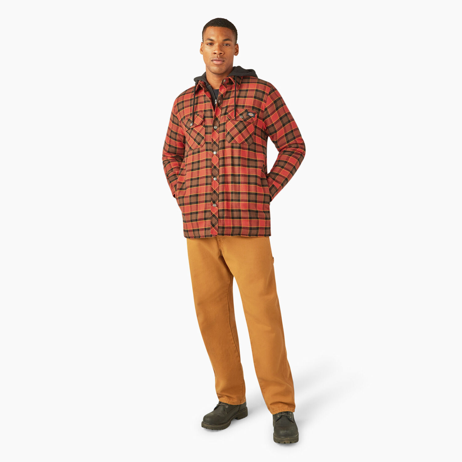 Dickies Men's Water Repellent Flannel Hooded Shirt Jacket