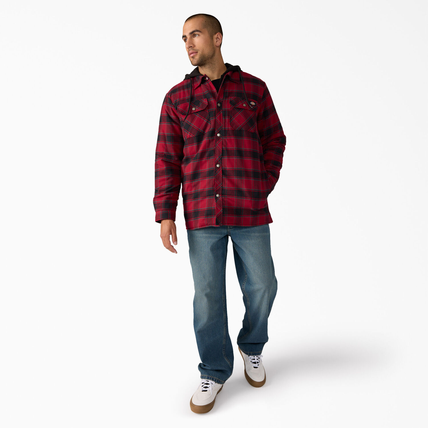 Dickies Men's Water Repellent Flannel Hooded Shirt Jacket